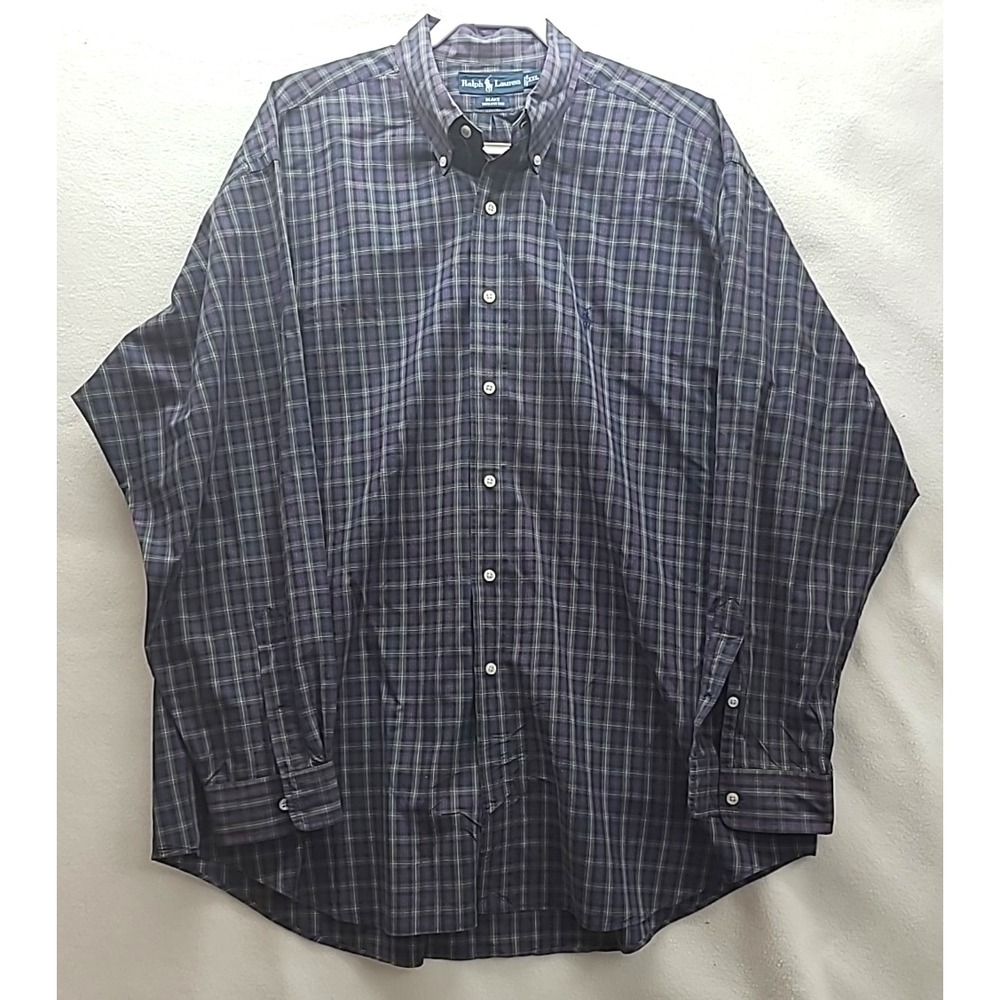 Ralph Lauren Blake Shirt Mens XXL 2XL Blue Plaid TWO-PLY Cotton Button Down Pony